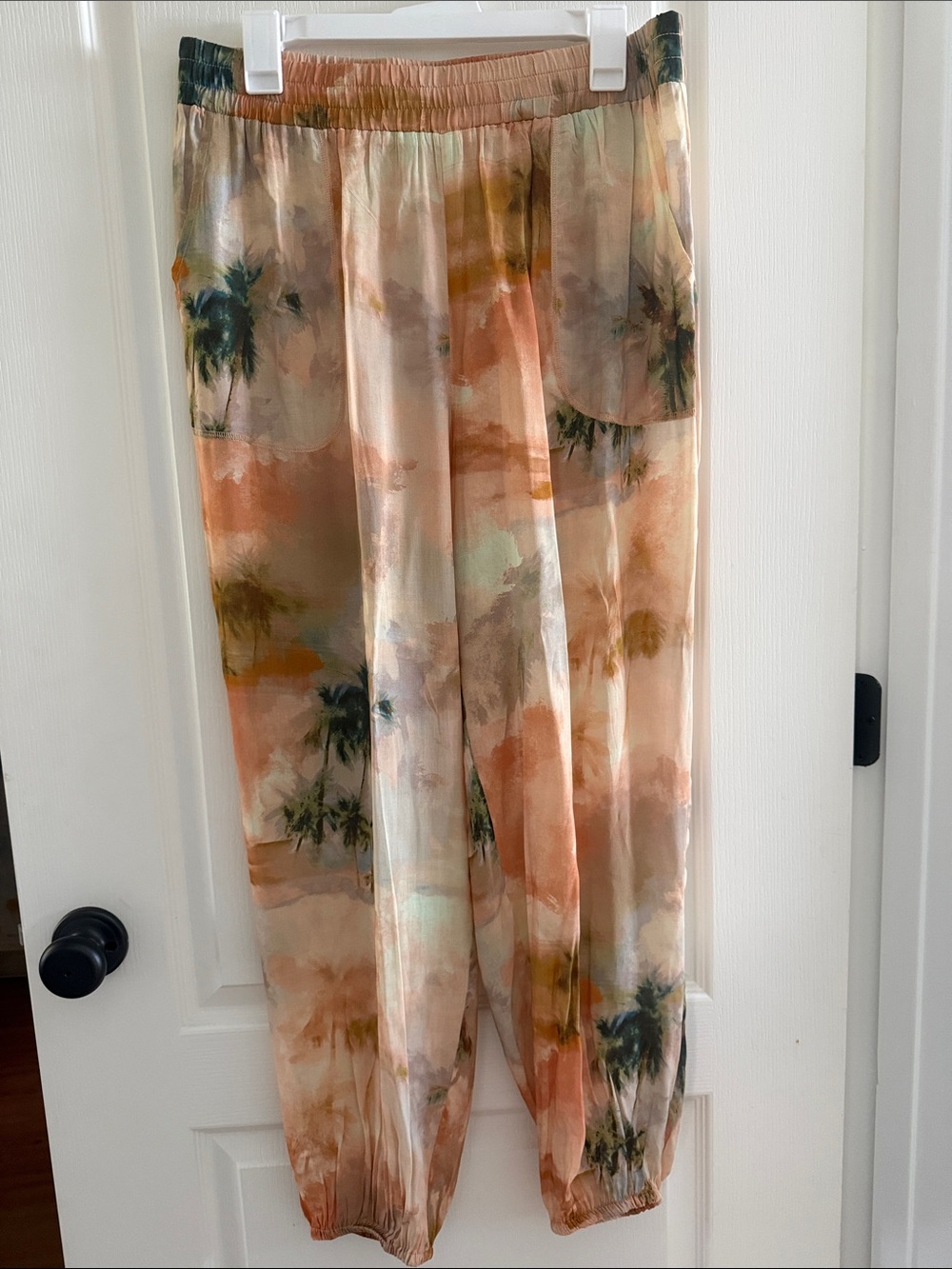 DR2 Pastel Palm-Print Jogger Pants in Peach and Mint